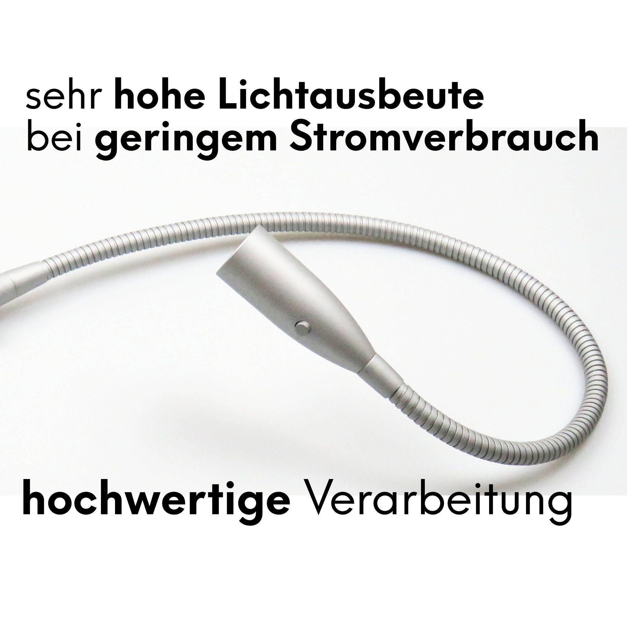 kalb | LED Bettleuchte Aluminium silbergrau warmweiß Leseleuchte Nachttischlampe