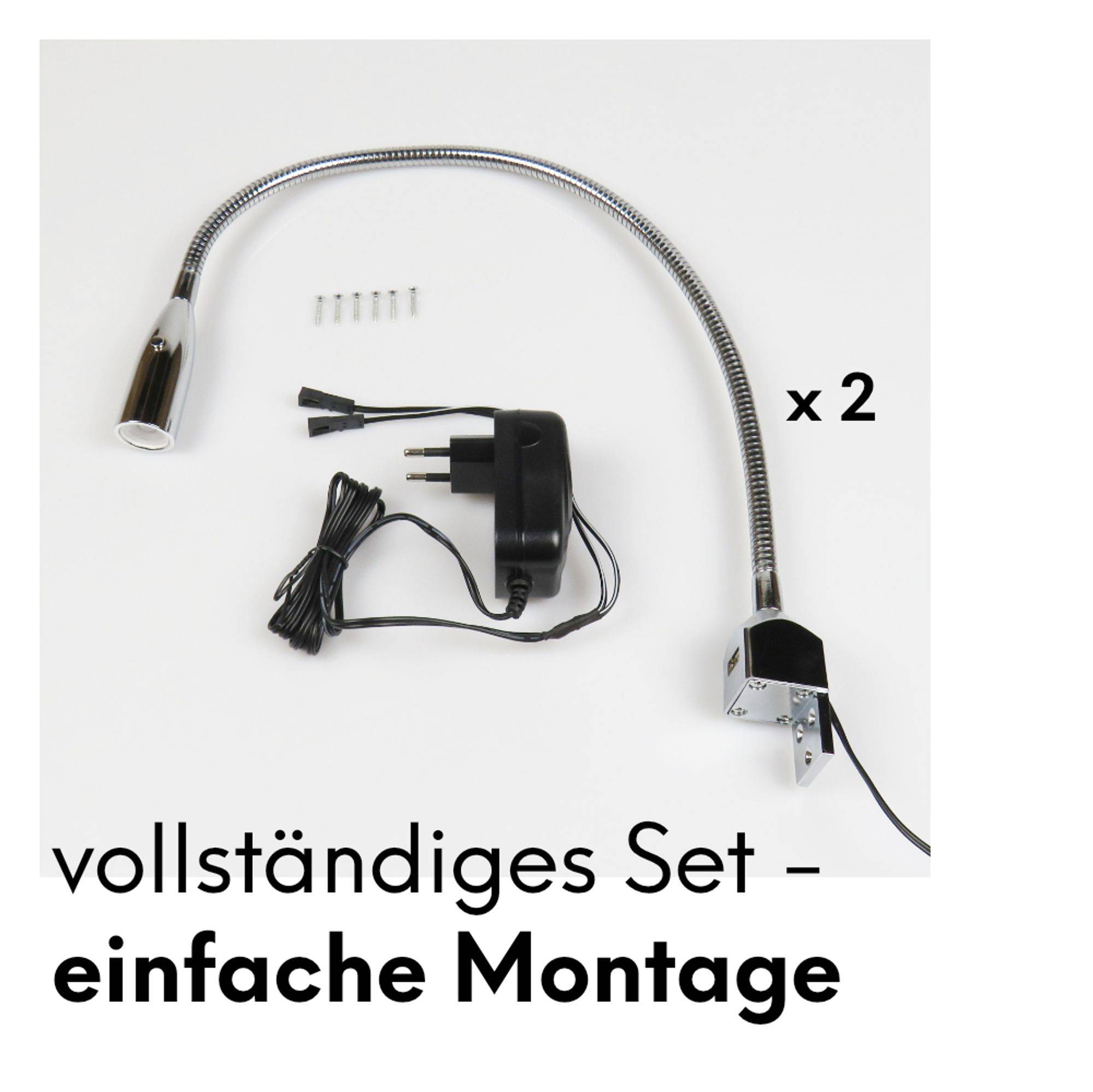 kalb | Flexible LED Bettleuchte verchromt warmweiß Leseleuchte mit integrierter USB Ladefunktion