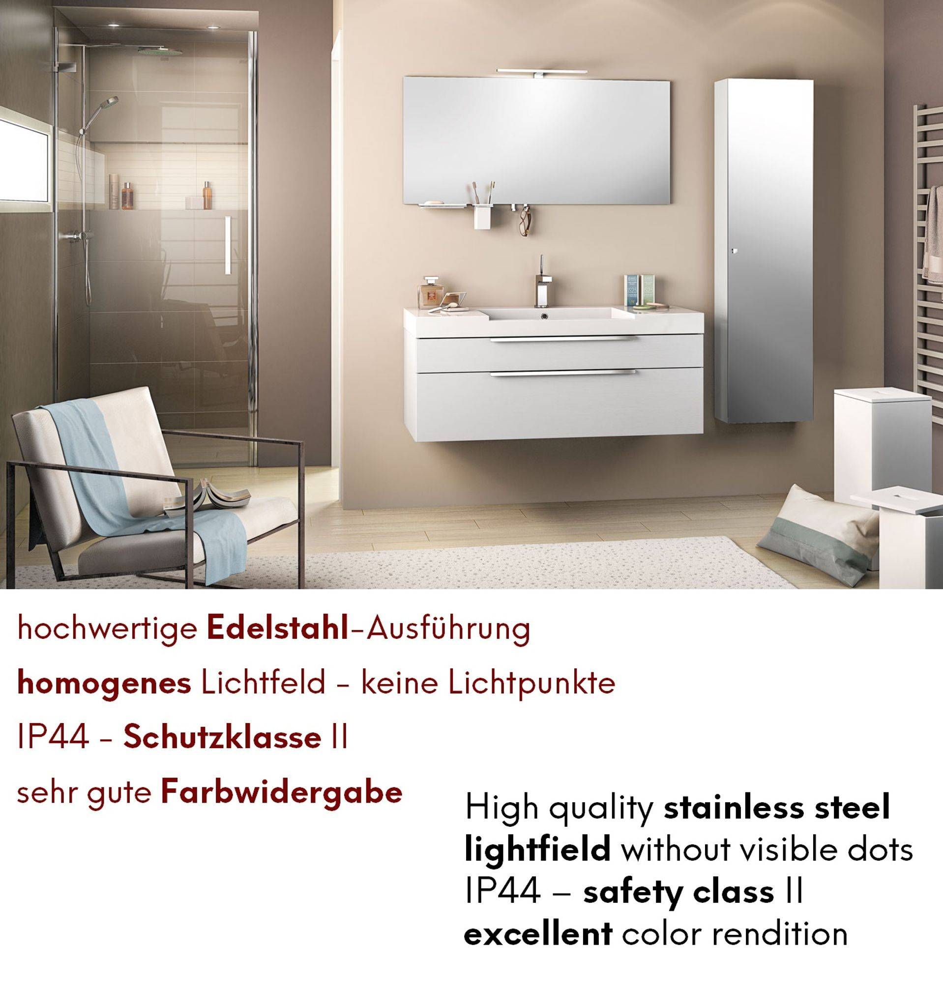 kalb | LED Badleuchte 300mm verchromt Spiegelleuchte 230V warmweiss od. neutralweiss