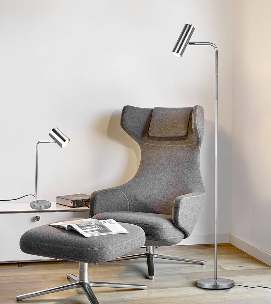 Stehleuchte Leselampe Verstellbare Stehlampe Stehleuchte silber modern, beweglicher Spot, nickel matt, 1x GU10, H 151 cm, Wohnzimmer