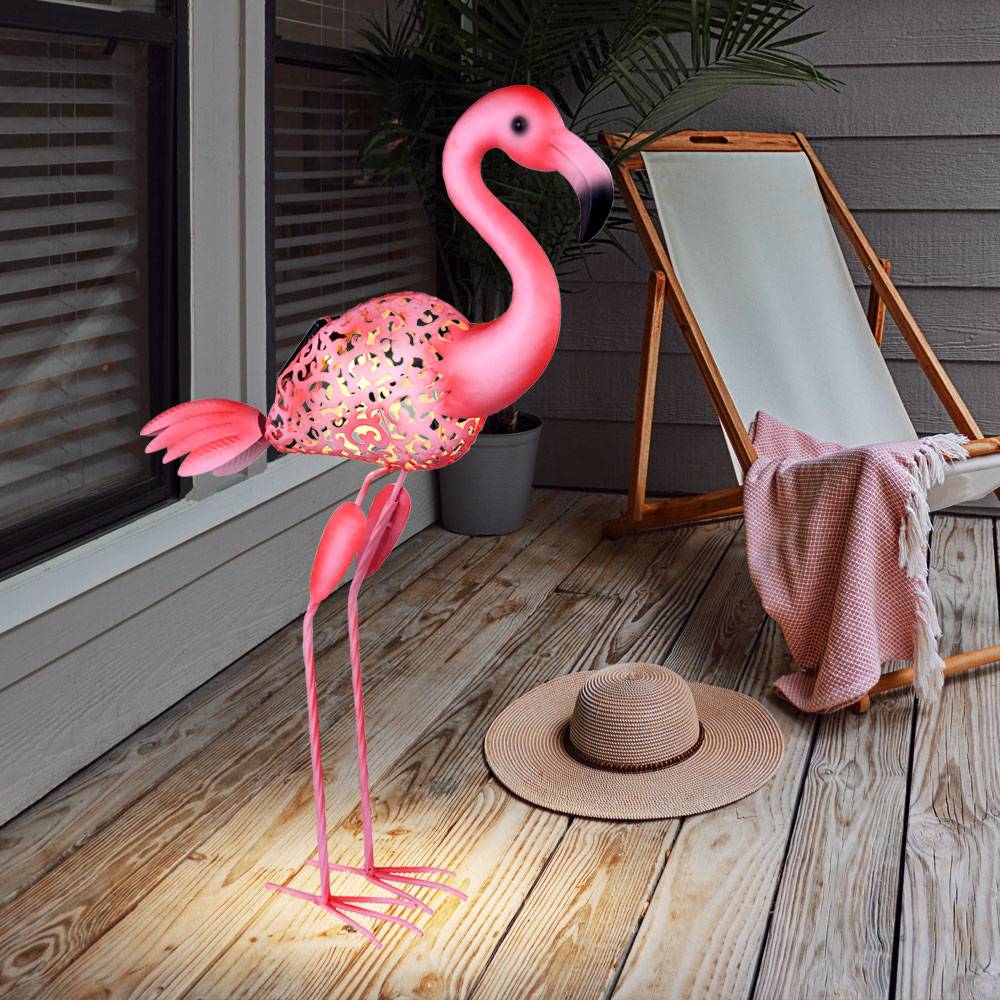 Solarlampen für Außen Figur Garten Skulptur Außenleuchte Solar Gartenlampen Flamingo Form, mit Erdspieß pink, 1x LED, H 74 cm