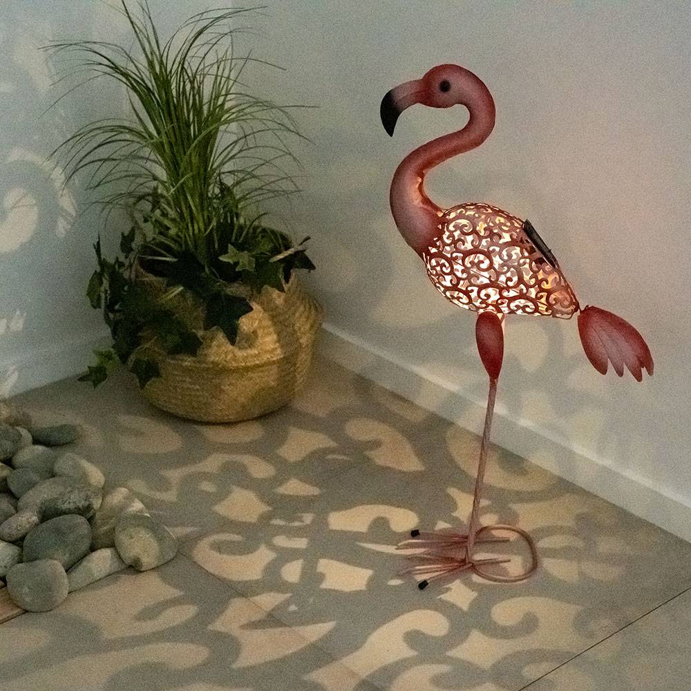 Solarlampen für Außen Figur Garten Skulptur Außenleuchte Solar Gartenlampen Flamingo Form, mit Erdspieß pink, 1x LED, H 74 cm