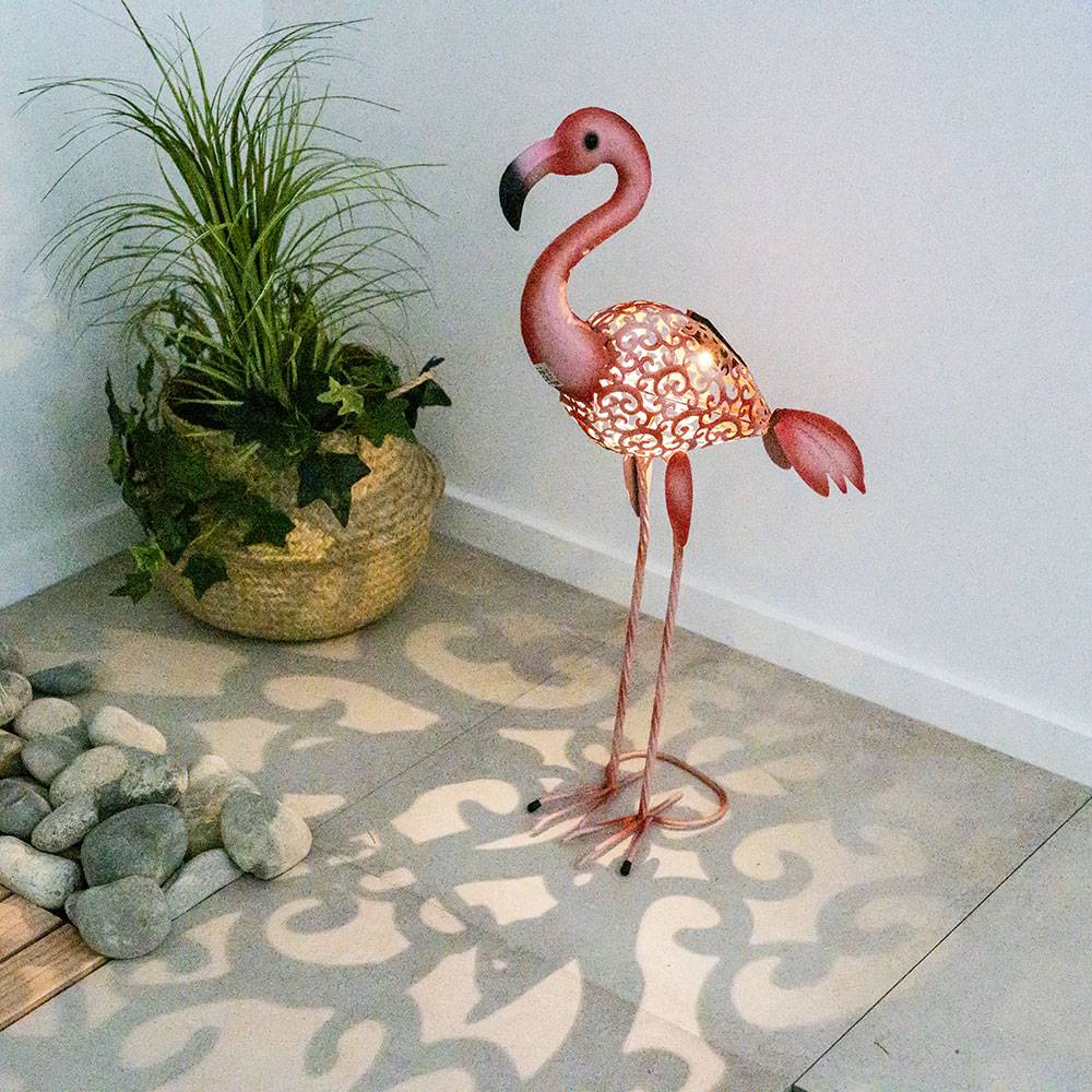 Solarlampen für Außen Figur Garten Skulptur Außenleuchte Solar Gartenlampen Flamingo Form, mit Erdspieß pink, 1x LED, H 74 cm