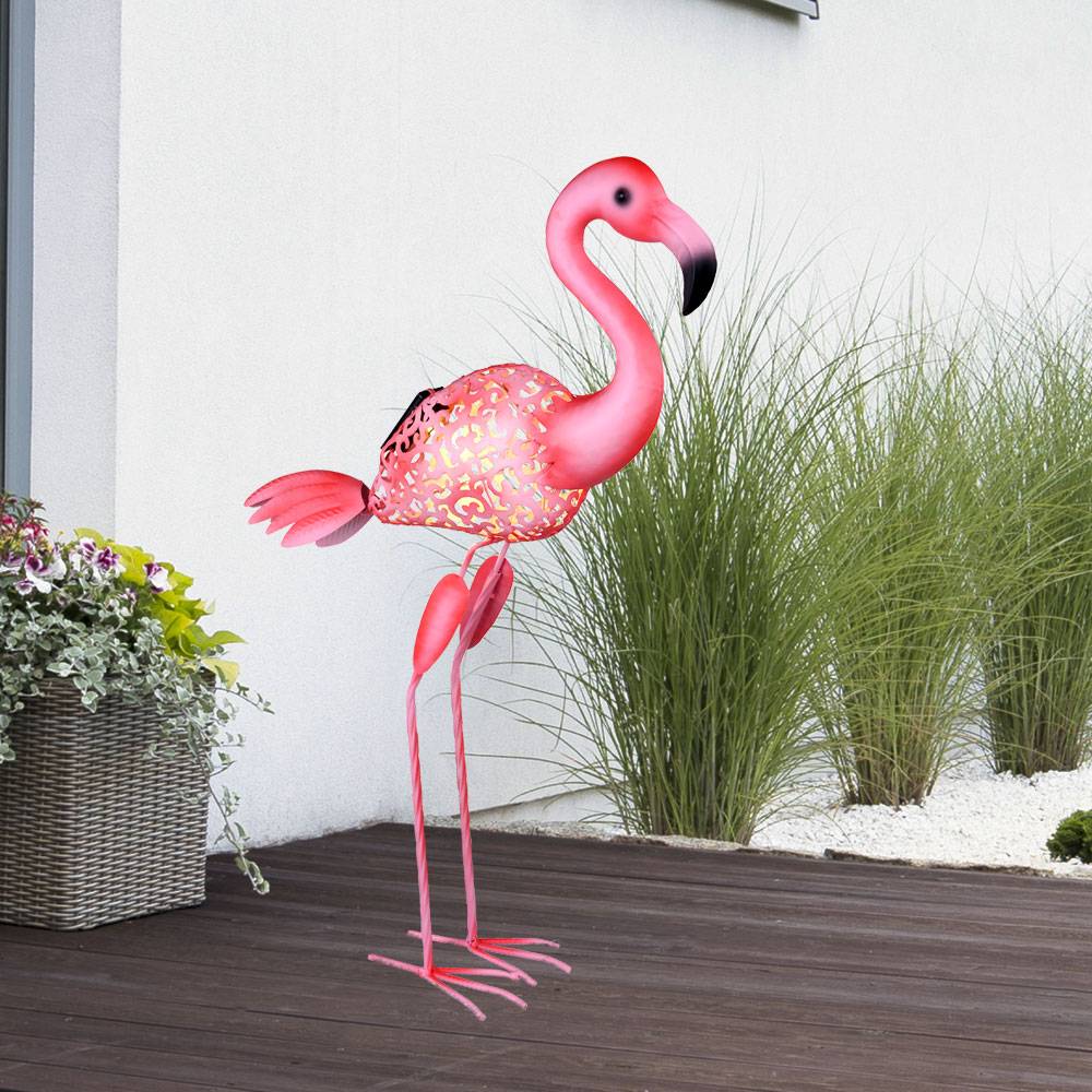 Solarlampen für Außen Figur Garten Skulptur Außenleuchte Solar Gartenlampen Flamingo Form, mit Erdspieß pink, 1x LED, H 74 cm