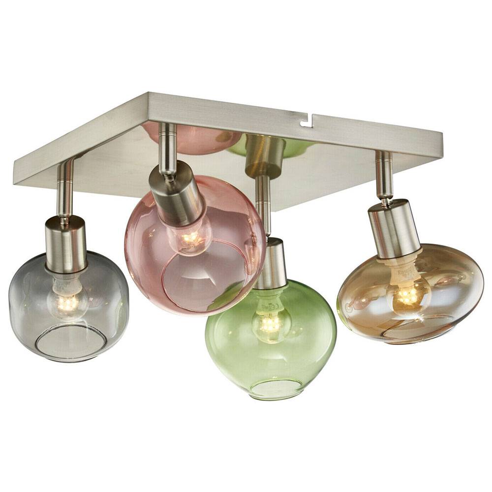 Deckenstrahler 4 Flammig Modern Deckenlampe schwenkbar 4 Flammige Deckenleuchte, mit verschiedenen Lampenschirmen aus Glas, 4x E14, L 30 cm