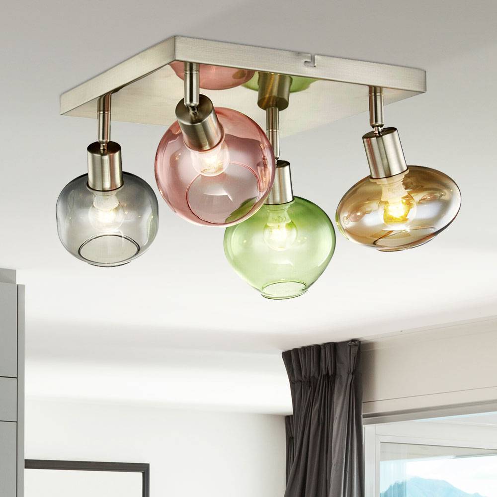 Deckenstrahler 4 Flammig Modern Deckenlampe schwenkbar 4 Flammige Deckenleuchte, mit verschiedenen Lampenschirmen aus Glas, 4x E14, L 30 cm