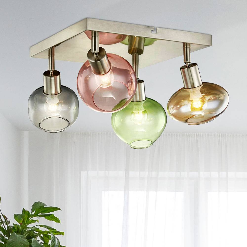 Deckenstrahler 4 Flammig Modern Deckenlampe schwenkbar 4 Flammige Deckenleuchte, mit verschiedenen Lampenschirmen aus Glas, 4x E14, L 30 cm