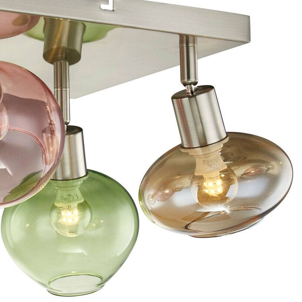 Deckenstrahler 4 Flammig Modern Deckenlampe schwenkbar 4 Flammige Deckenleuchte, mit verschiedenen Lampenschirmen aus Glas, 4x E14, L 30 cm