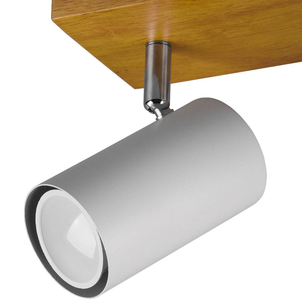 Deckenleuchte Spotleuchte Deckenlampe Spotstrahler Wohnzimmer, Metall weiß matt Holz, 2 flammig Spots beweglich, 2x Gu10 Fassungen, BxHxT 26x16x9 cm