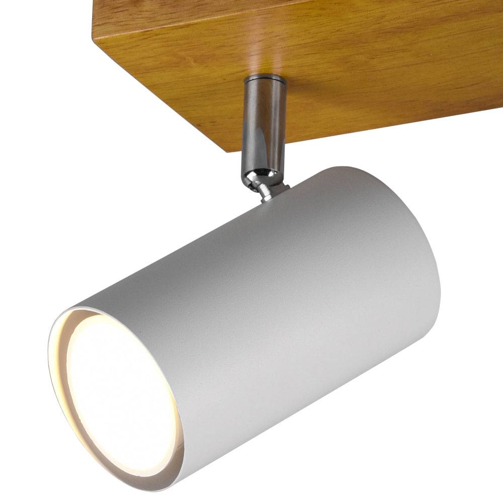 Deckenleuchte Spotleuchte Deckenlampe Spotstrahler Wohnzimmer, Metall weiß matt Holz, 2 flammig Spots beweglich, 2x Gu10 Fassungen, BxHxT 26x16x9 cm