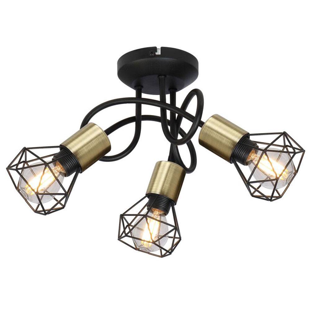 Deckenlampe verstellbar Küchen Rondell 3 flammig Deckenleuchte Lampenschirm Käfig, rund altmessing schwarz, 3x E14, 38 cm, Wohnzimmer