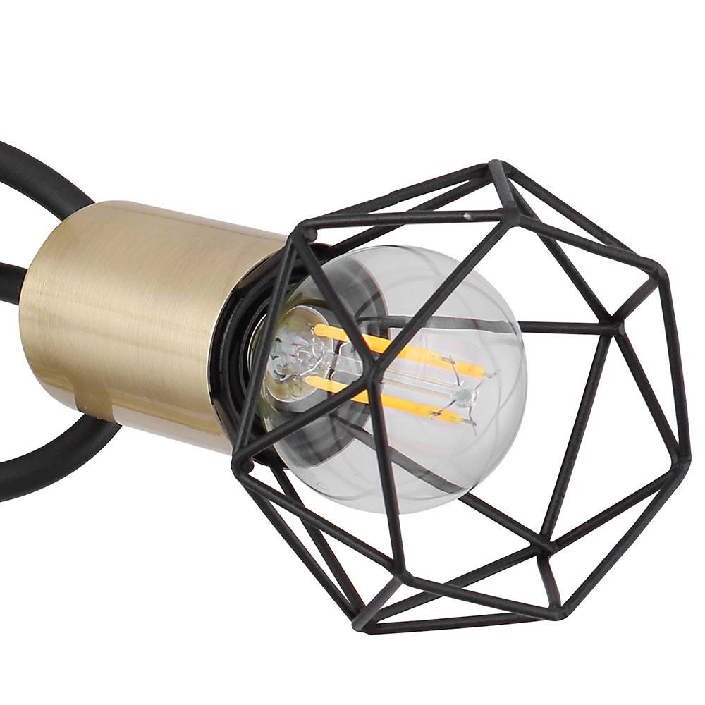 Deckenlampe verstellbar Küchen Rondell 3 flammig Deckenleuchte Lampenschirm Käfig, rund altmessing schwarz, 3x E14, 38 cm, Wohnzimmer