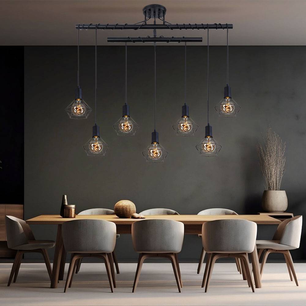 Pendel Leuchte Balken Wohn Ess Zimmer Beleuchtung Käfig Hänge Decken Lampe schwarz-matt höhen verstellbar