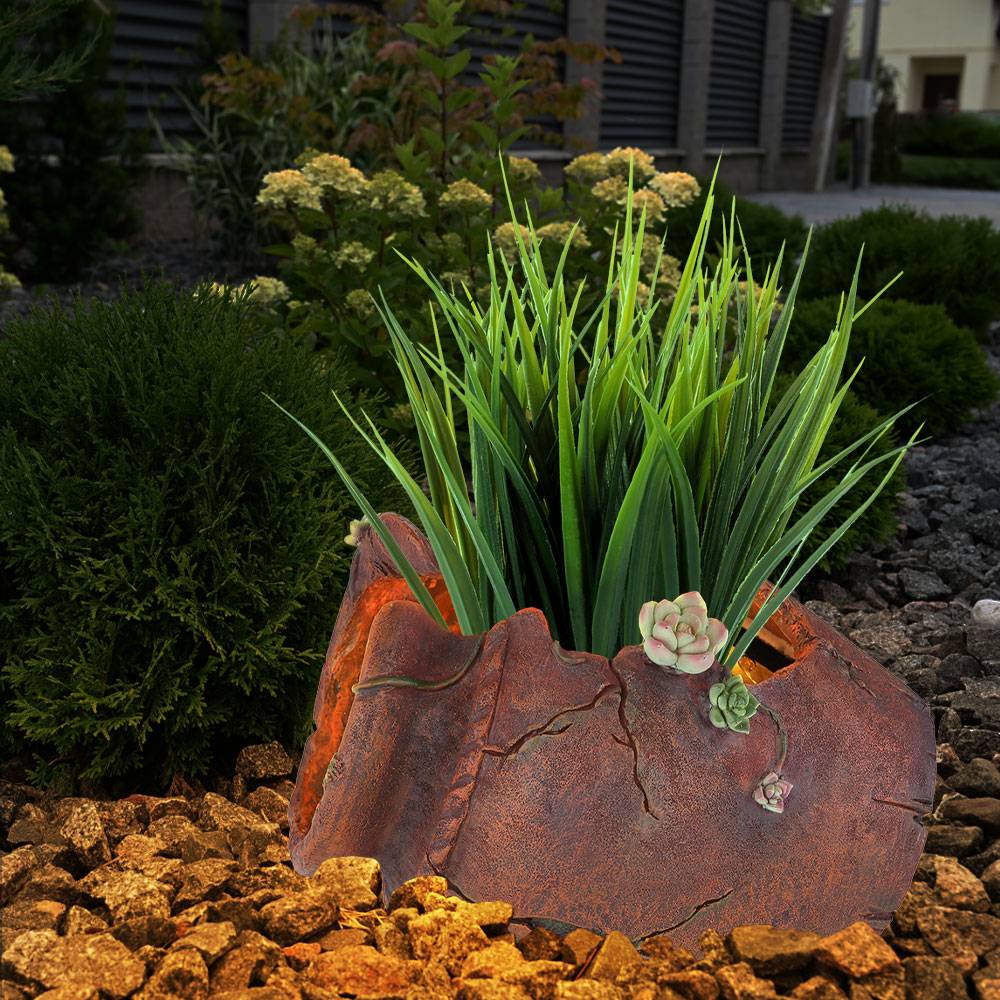 Solar Blumentopf Pflanzgefäß Beleuchtet Deko Licht für Haus und Garten Blumenvase Antik, Lichteffekt Römer Gefäß, 1x LED warmweiß, LxH 27x20 cm