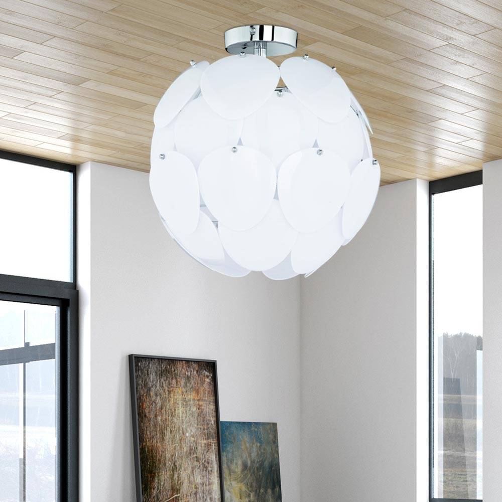 Deckenleuchte Kugel Steckbar Puzzle Scheibe Wohnzimmerlampe Deckenlampen, Chrom weiß, 1x E27, DxH 40x40 cm