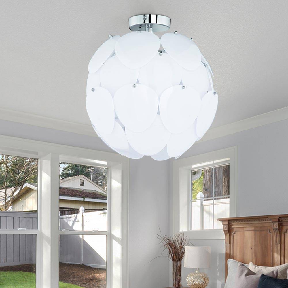 Deckenleuchte Kugel Steckbar Puzzle Scheibe Wohnzimmerlampe Deckenlampen, Chrom weiß, 1x E27, DxH 40x40 cm