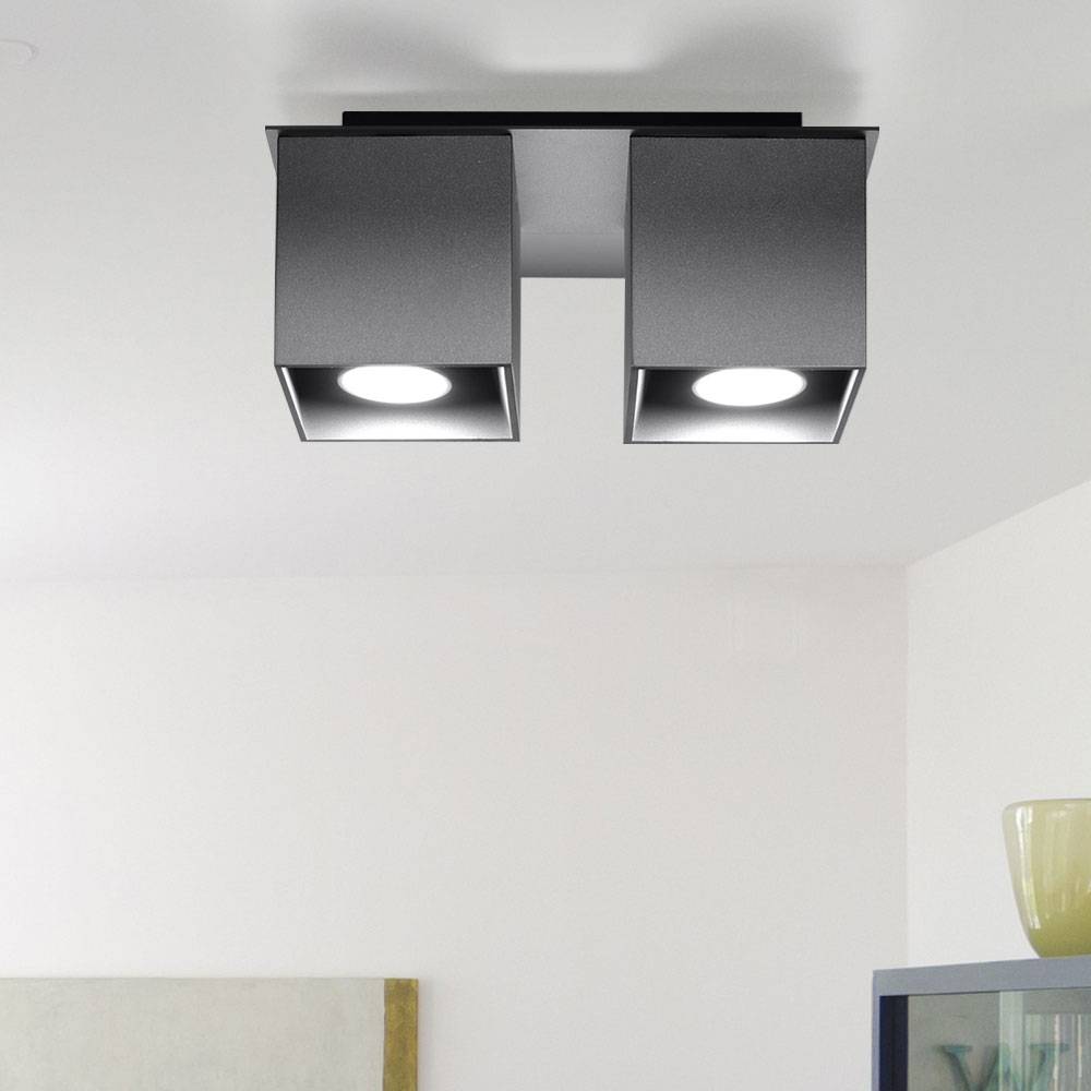 Deckenstrahler modern Designer Küchenlampen Strahler 2 flammig Aufbauleuchte grau​, Aluminium, 2x GU10, LxH 26 x 11 cm