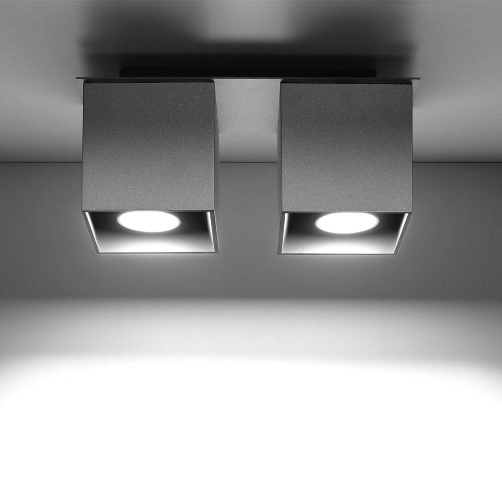 Deckenstrahler modern Designer Küchenlampen Strahler 2 flammig Aufbauleuchte grau​, Aluminium, 2x GU10, LxH 26 x 11 cm