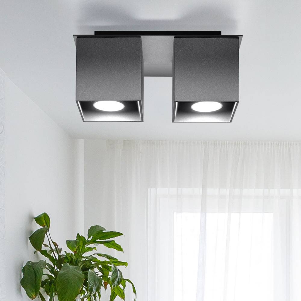 Deckenstrahler modern Designer Küchenlampen Strahler 2 flammig Aufbauleuchte grau​, Aluminium, 2x GU10, LxH 26 x 11 cm