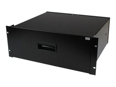 Schwarzer Metall-Rack-Server oder Ausrüstungsgehäuse mit vorderer Griffleiste und Befestigungsöhren, dargestellt auf weißem Hintergrund.