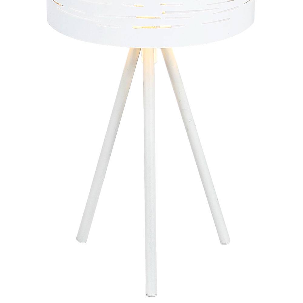 Nachttischlampe Metall chrom Schirmleuchte Muster Tischlampe in runder Form, mit weißem Gestell 3 Bein, 1x E14, DxH 17x35 cm