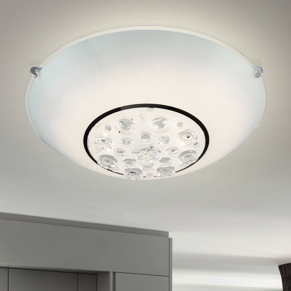 Deckenlampe Deckenleuchte Kristallleuchte Wohnzimmerleuchte, Kristalle klar Chrom Glas, 1x LED 12W 960 Lm 3100K, DxH 30x11 cm