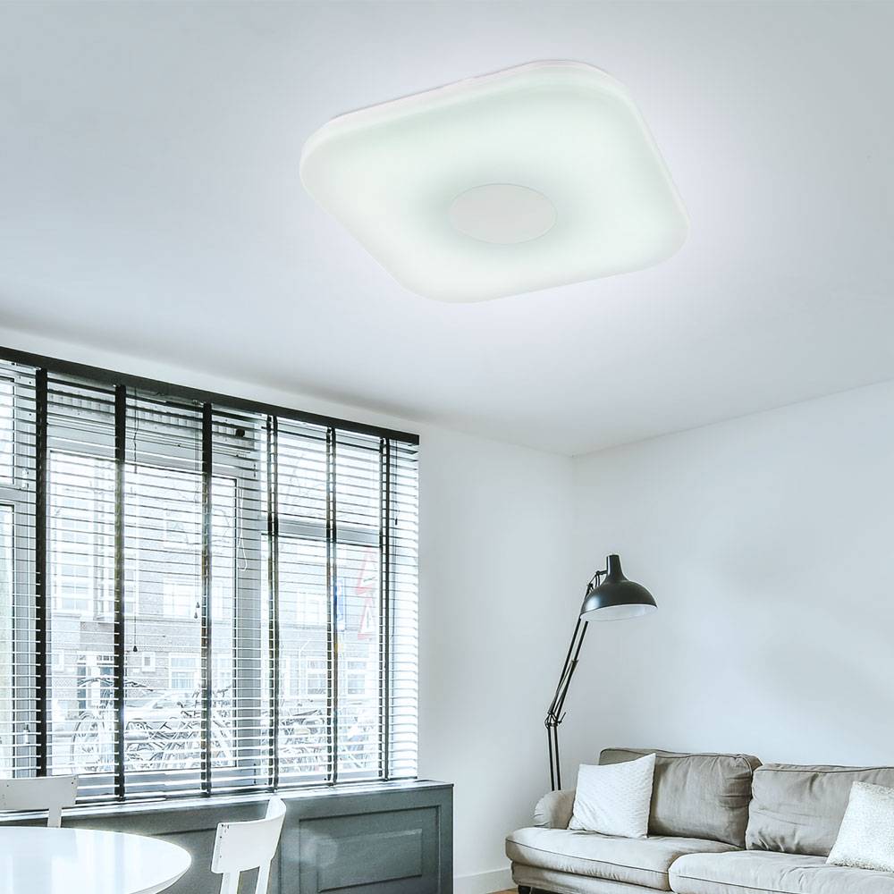 LED Decken Leuchte Wohn Ess Zimmer Beleuchtung satiniert FERNBEDIENUNG quadratisch weiß