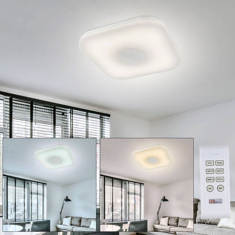 LED Decken Leuchte Wohn Ess Zimmer Beleuchtung satiniert FERNBEDIENUNG quadratisch weiß