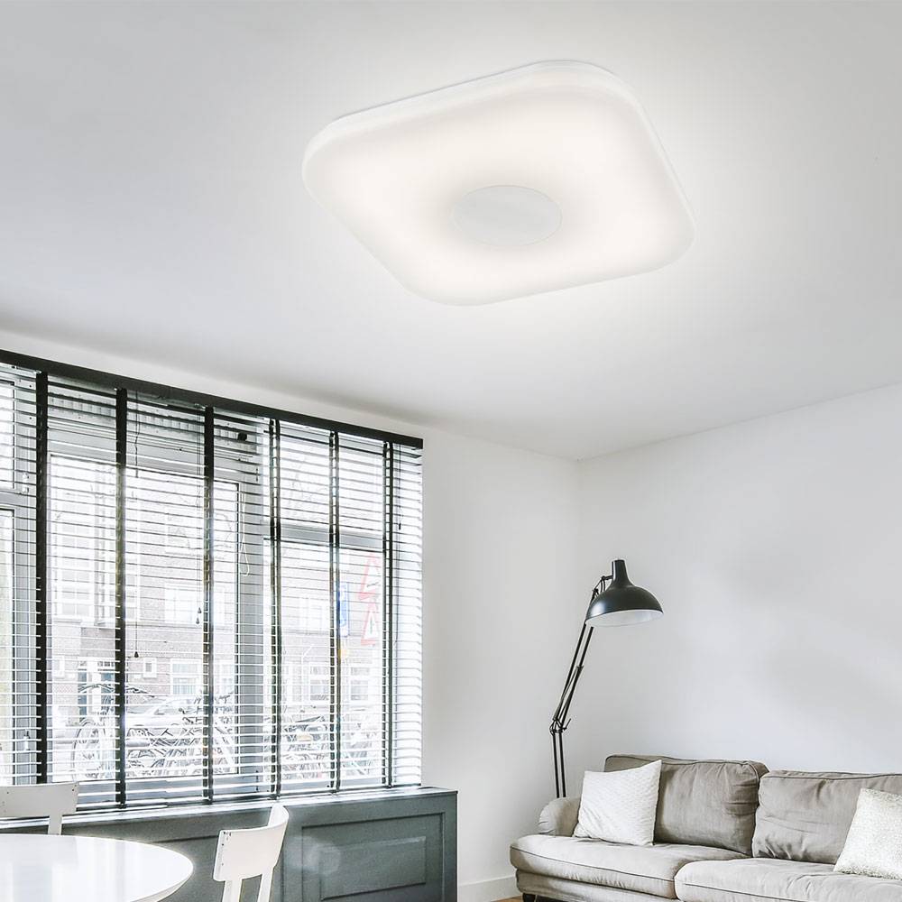 LED Decken Leuchte Wohn Ess Zimmer Beleuchtung satiniert FERNBEDIENUNG quadratisch weiß