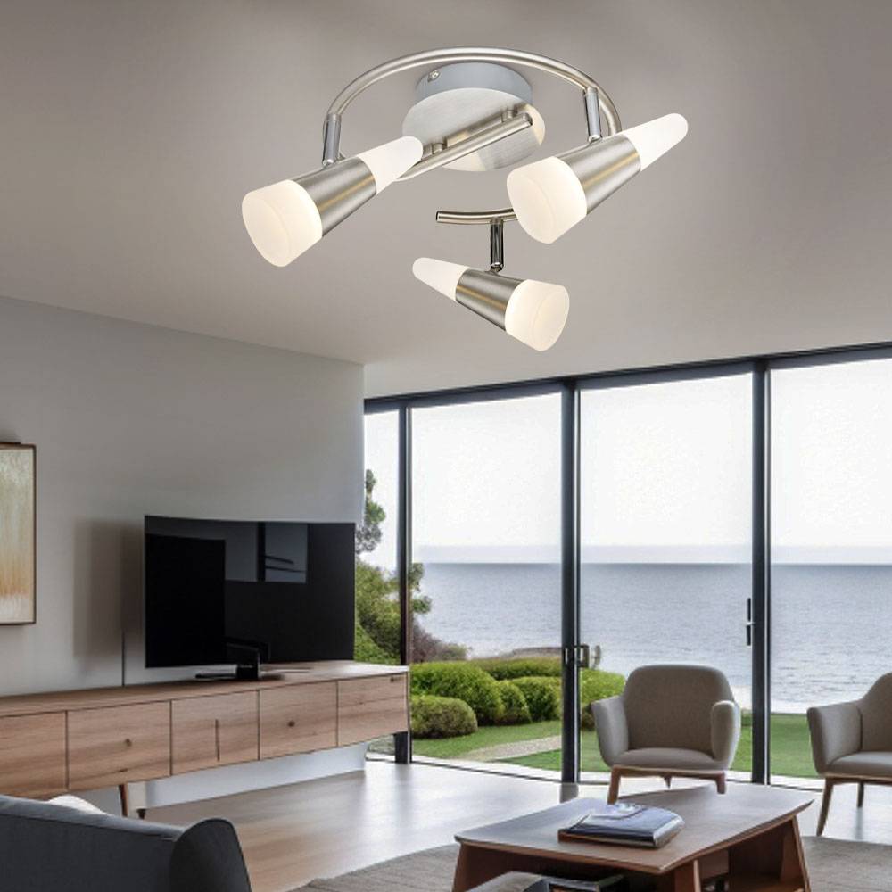 Deckenleuchte 3 Strahler Spotrondell Wohnzimmerlampe Deckenlampe LED verstellbar, Up Down Strahler, 3x 5W 300Lm warmweiß, DxH 25x16 cm