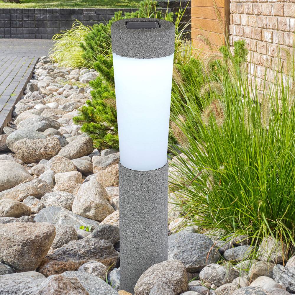 Solarlampen Garten Steinoptik Wegbeleuchtung Außen Solar Solarleuchten Set für Außen, mit Erdspieß, 1x LED Akku kaltweiß, H 45,6 cm, 2er Set
