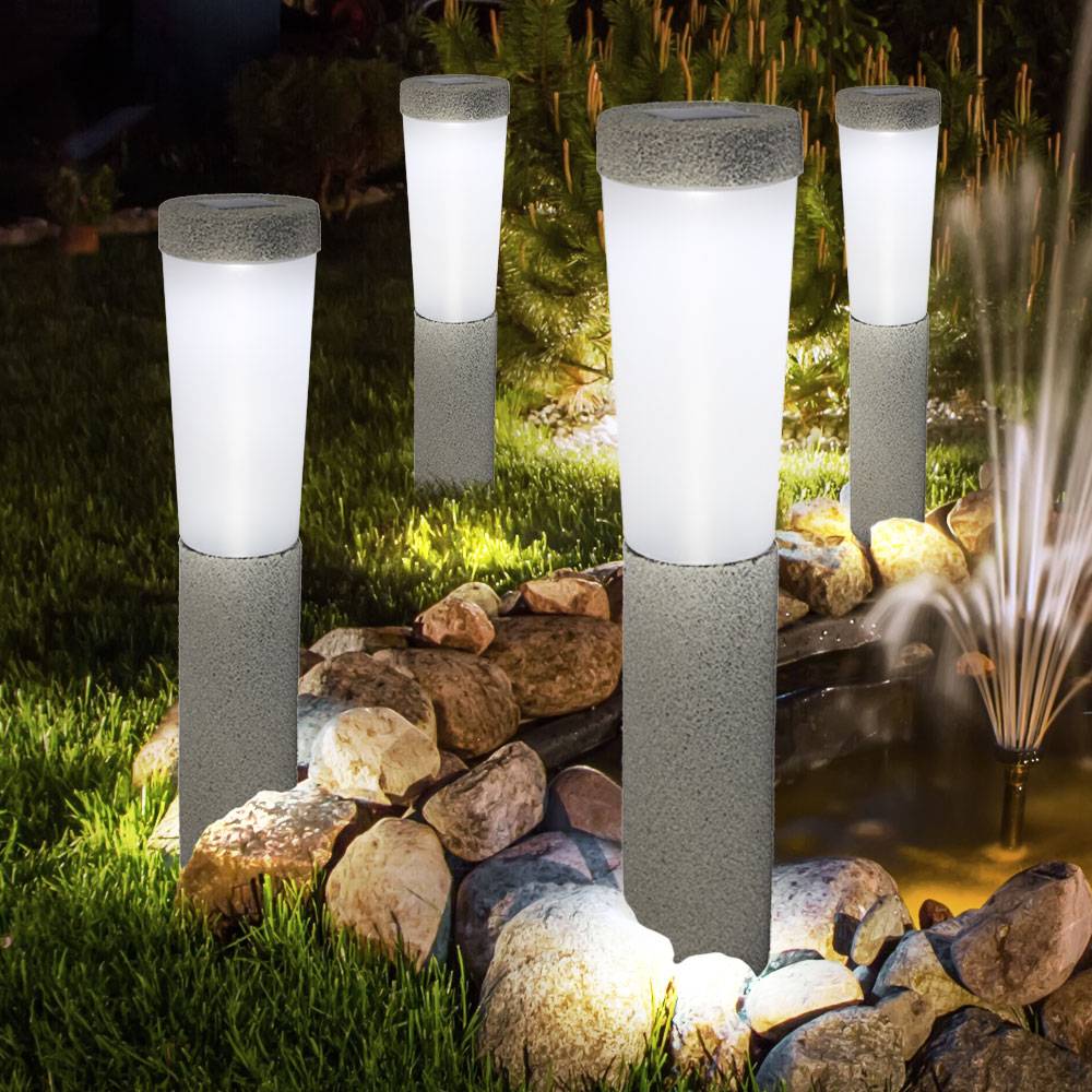 Solarlampen Garten Steinoptik Wegbeleuchtung Außen Solar Solarleuchten Set für Außen, mit Erdspieß, 1x LED Akku kaltweiß, H 45,6 cm, 4er Set
