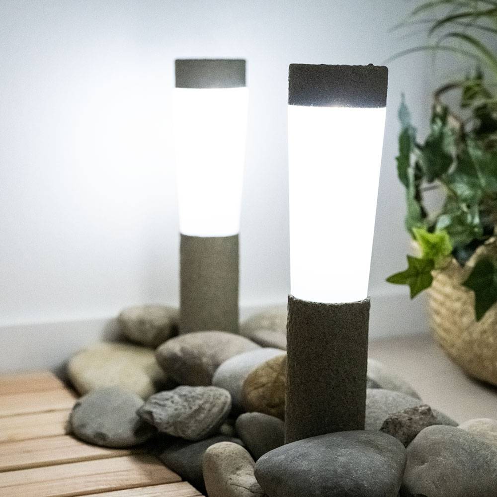 Solarlampen Garten Steinoptik Wegbeleuchtung Außen Solar Solarleuchten Set für Außen, mit Erdspieß, 1x LED Akku kaltweiß, H 45,6 cm, 2er Set