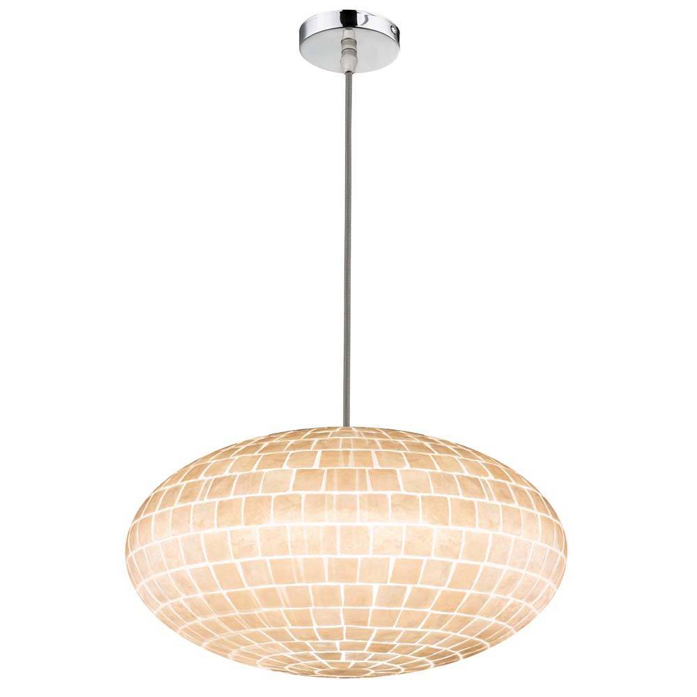 Hängeleuchte Deckenlampe Muschel Design Hängelampen Esszimmer, Design oval silber, 1x E27, H 110 cm, Wohnzimmer