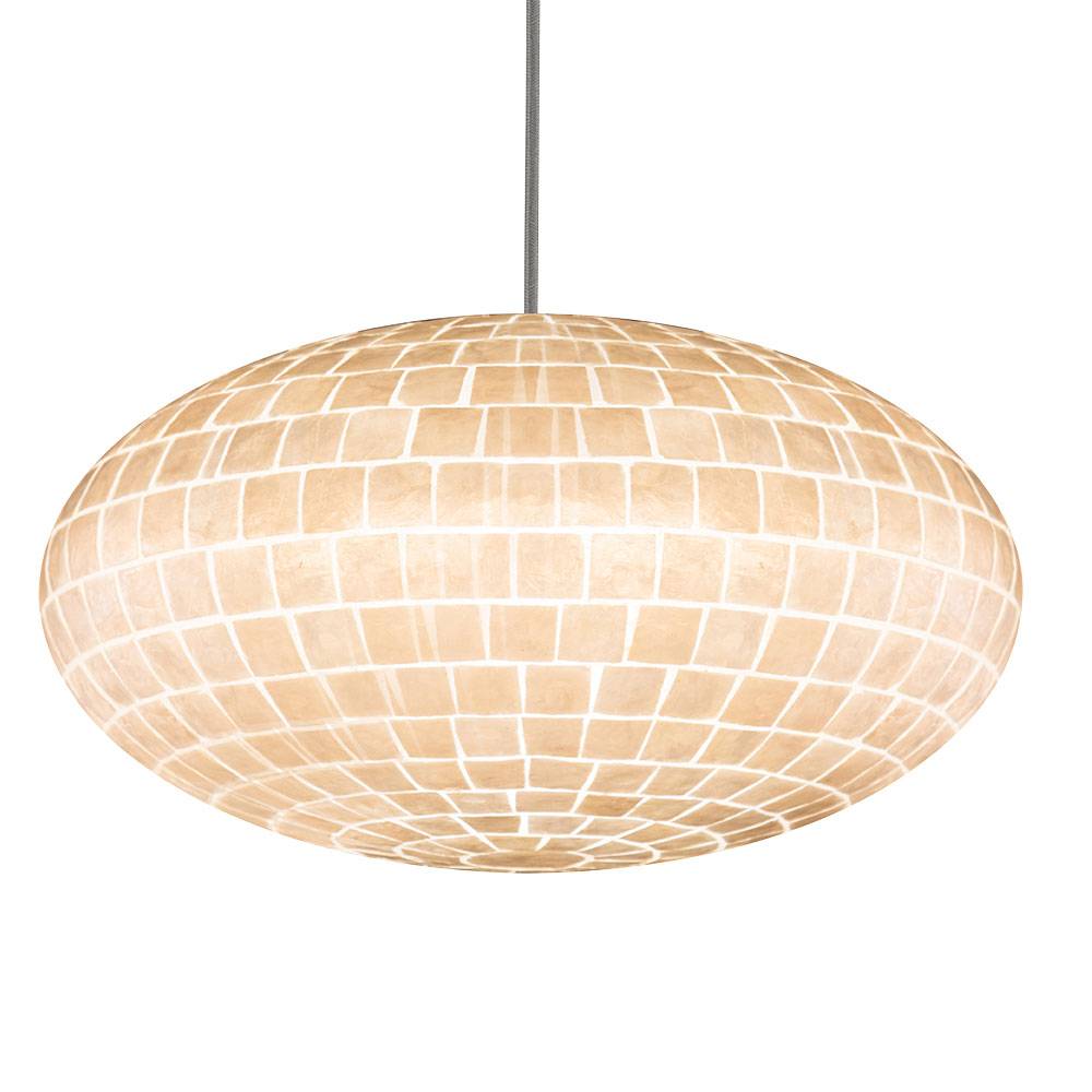 Hängeleuchte Deckenlampe Muschel Design Hängelampen Esszimmer, Design oval silber, 1x E27, H 110 cm, Wohnzimmer