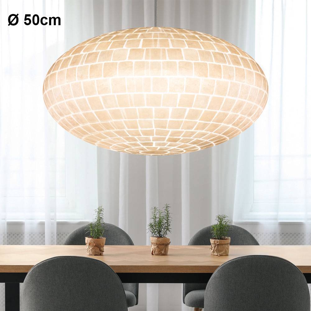 Hängeleuchte Deckenlampe Muschel Design Hängelampen Esszimmer, Design oval silber, 1x E27, H 110 cm, Wohnzimmer