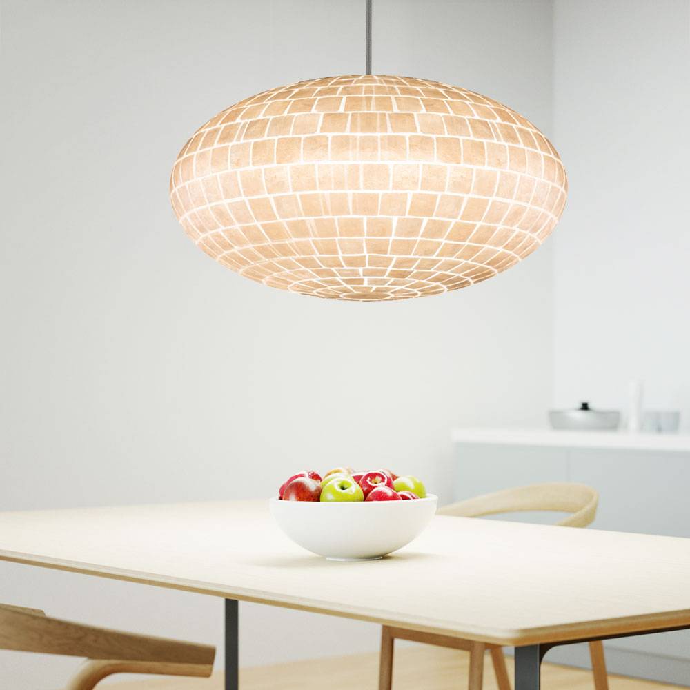 Hängeleuchte Deckenlampe Muschel Design Hängelampen Esszimmer, Design oval silber, 1x E27, H 110 cm, Wohnzimmer