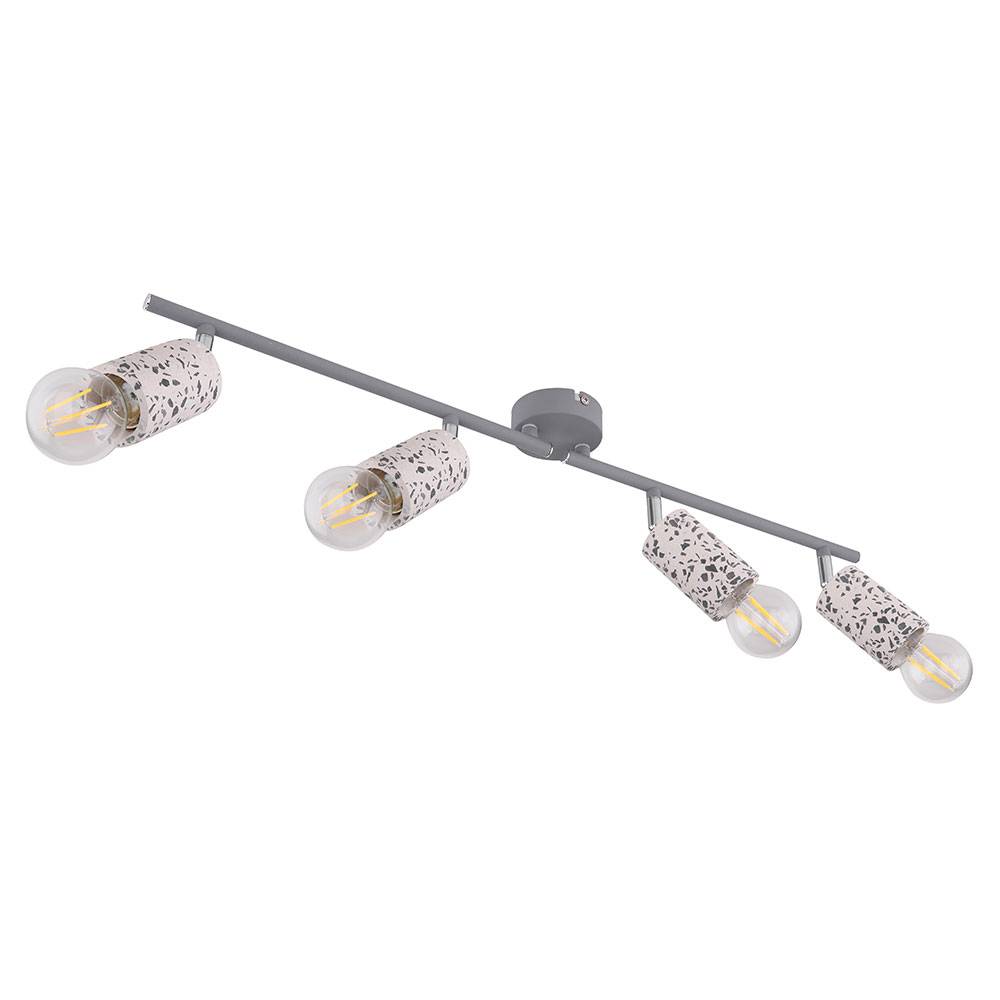Deckenlampe 4 Strahler Wohnraum Deckenleuchte mit beweglichen Spots, Terrazzo Stein Optik chrom grau, 4x E27, L 72 cm