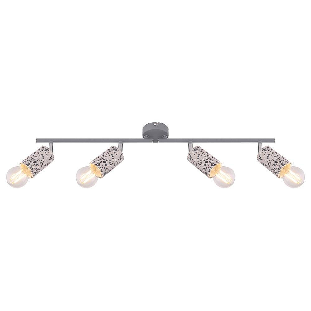 Deckenlampe 4 Strahler Wohnraum Deckenleuchte mit beweglichen Spots, Terrazzo Stein Optik chrom grau, 4x E27, L 72 cm