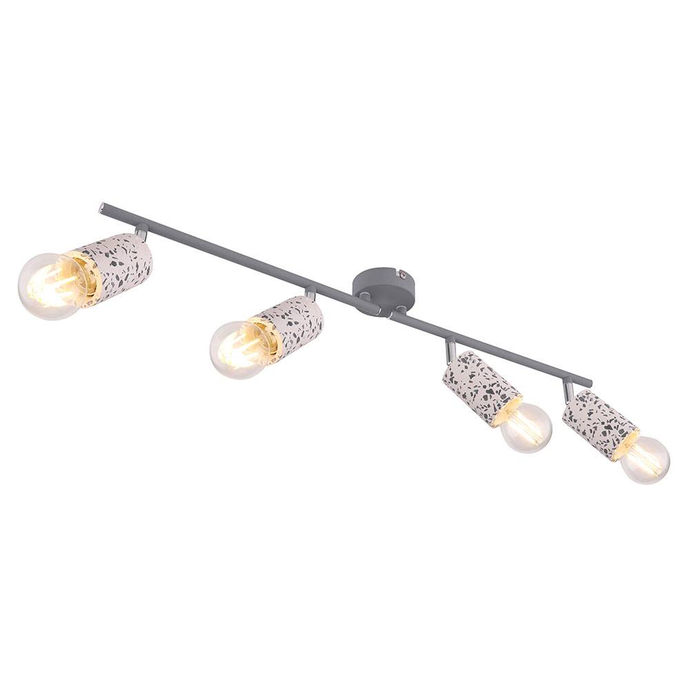 Deckenlampe 4 Strahler Wohnraum Deckenleuchte mit beweglichen Spots, Terrazzo Stein Optik chrom grau, 4x E27, L 72 cm