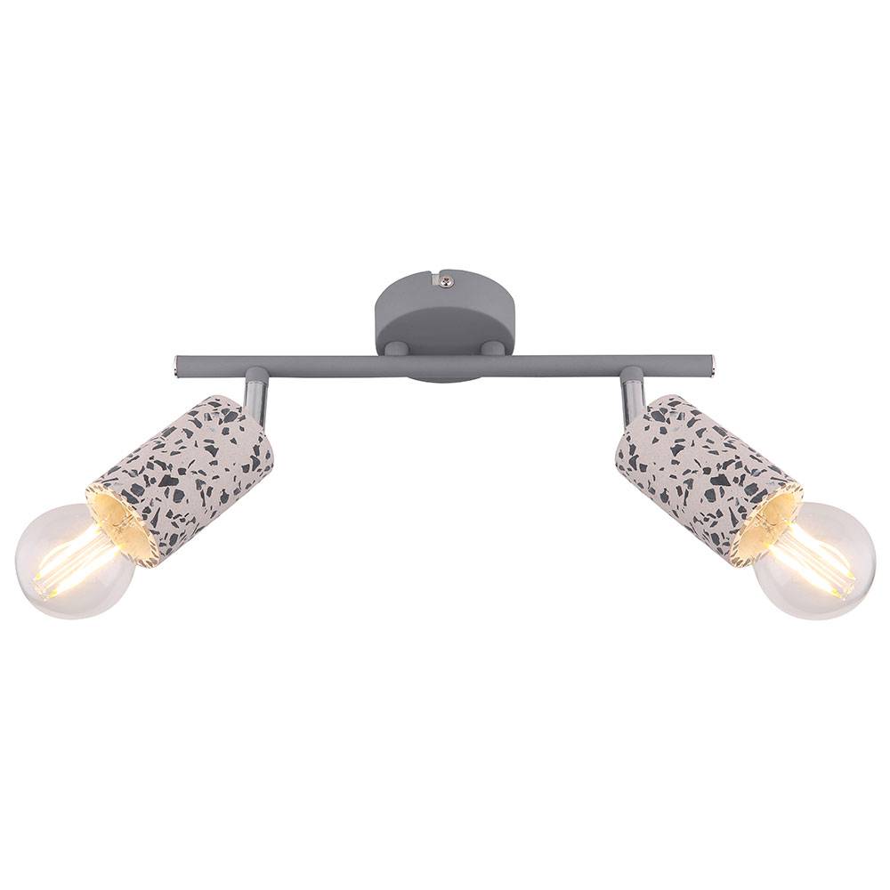 Deckenlampe 2 Strahler 2 Flammige Deckenleuchte Deckenstrahler Spot, mit beweglichen Spots in Terrazzo Stein Optik, 2x E27, L 30 cm