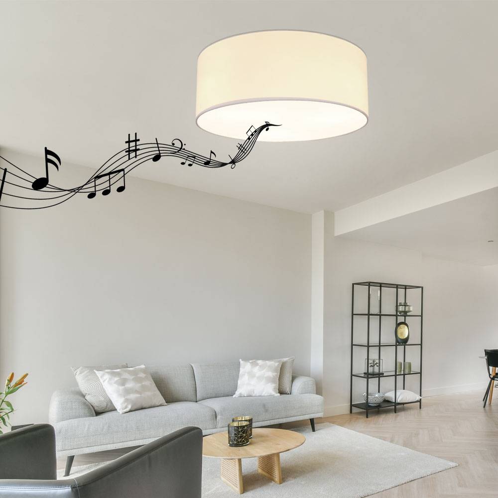 Decken Leuchte Textil Lampe weiß Bluetooth Lautsprecher Wohn Zimmer Beleuchtung