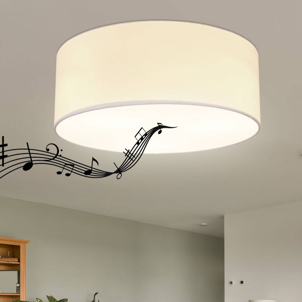 Deckenlampe Deckenleuchte Schirmleuchte Wohnzimmerlampe Schlafzimmerleuchte, Lautsprecher Metall Textil weiß, 3 Flammig E27, DxH 40x17,5cm
