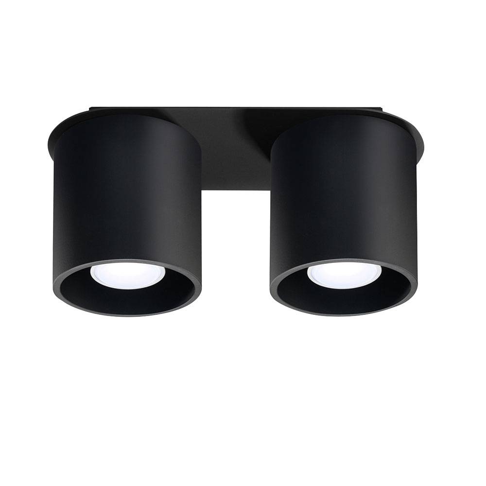 Deckenleuchte schwarz rund Deckenlampe zwei Strahler Spotleuchte schwarz, 2 Flammig ALU, 2x GU10, L 26 cm