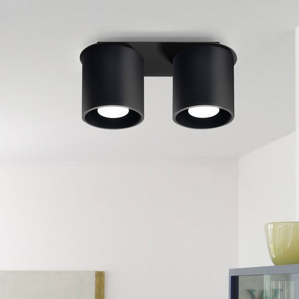 Deckenleuchte schwarz rund Deckenlampe zwei Strahler Spotleuchte schwarz, 2 Flammig ALU, 2x GU10, L 26 cm