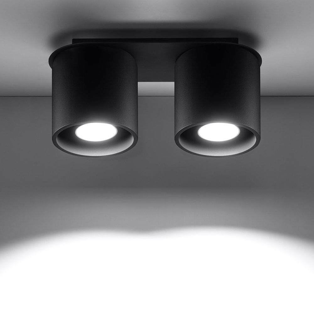 Deckenleuchte schwarz rund Deckenlampe zwei Strahler Spotleuchte schwarz, 2 Flammig ALU, 2x GU10, L 26 cm