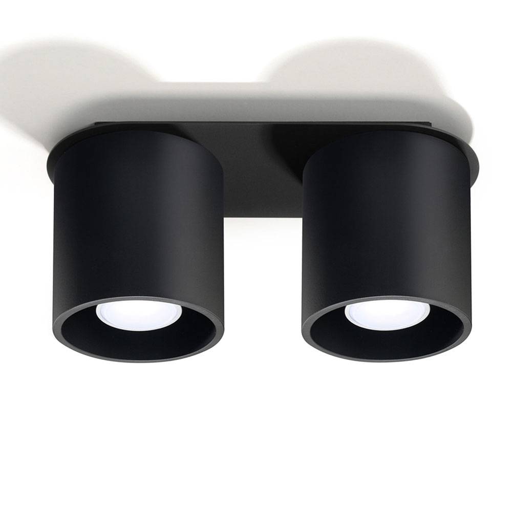 Deckenleuchte schwarz rund Deckenlampe zwei Strahler Spotleuchte schwarz, 2 Flammig ALU, 2x GU10, L 26 cm