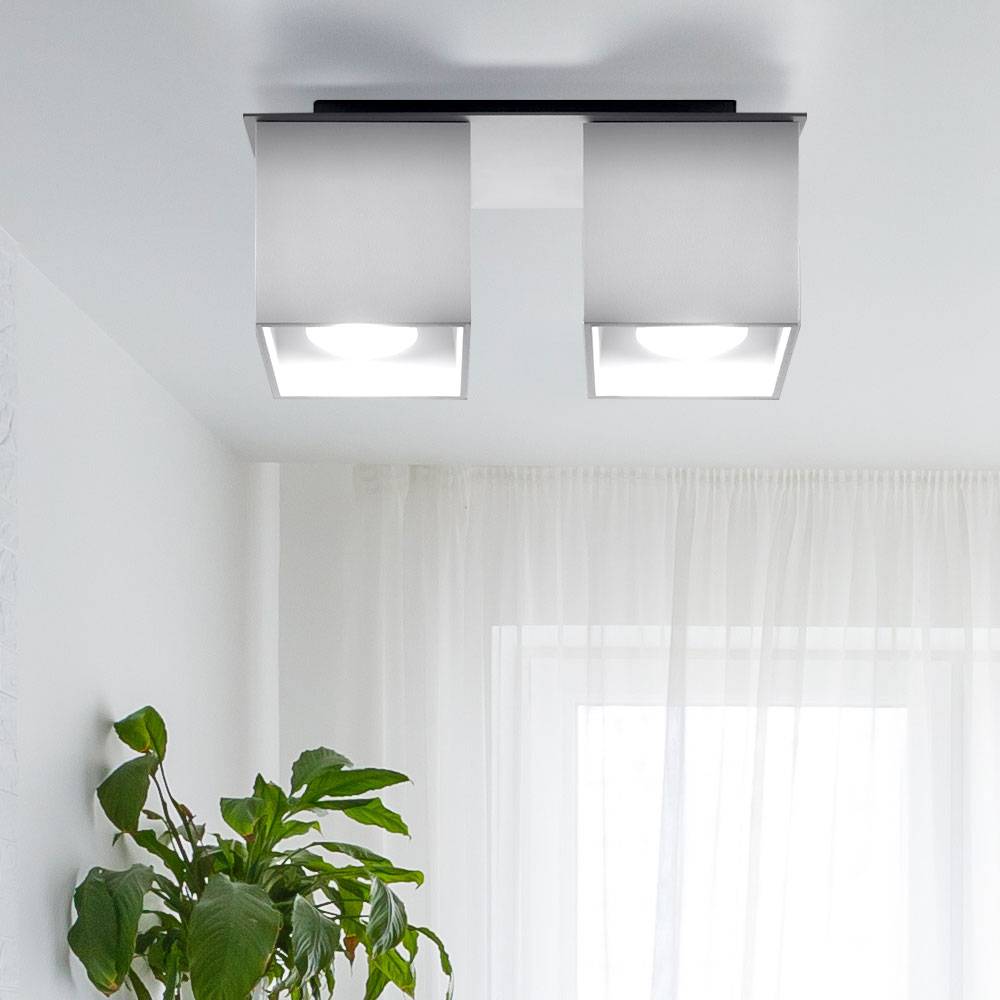 Deckenstrahler modern Designer Küchenlampen Strahler 2 flammig Aufbauleuchte weiß​, Aluminium, 2x GU10, LxH 26 x 11 cm