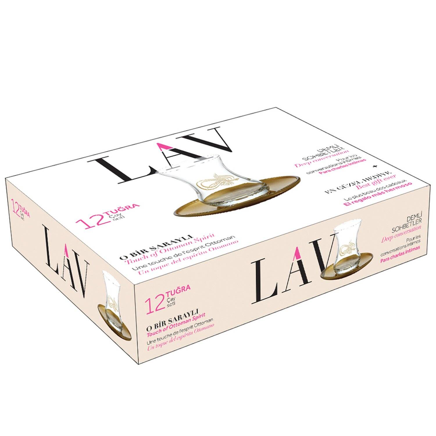 12tlg. LAV "Tugra" Türkische Premium Teegläser Set 12-Teilig Gläser Cay Bardagi Seti Modern Luxus mit Untertasse