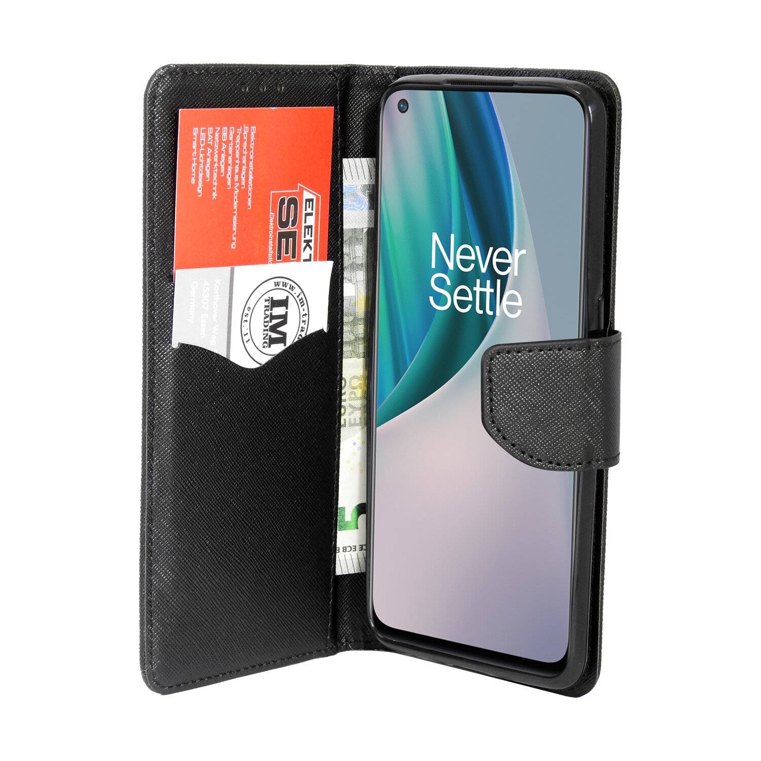 Buch Tasche "Fancy" für OnePlus Nord N10 Handy Hülle Etui Brieftasche Schutzhülle mit Standfunktion, Kartenfach Schwarz
